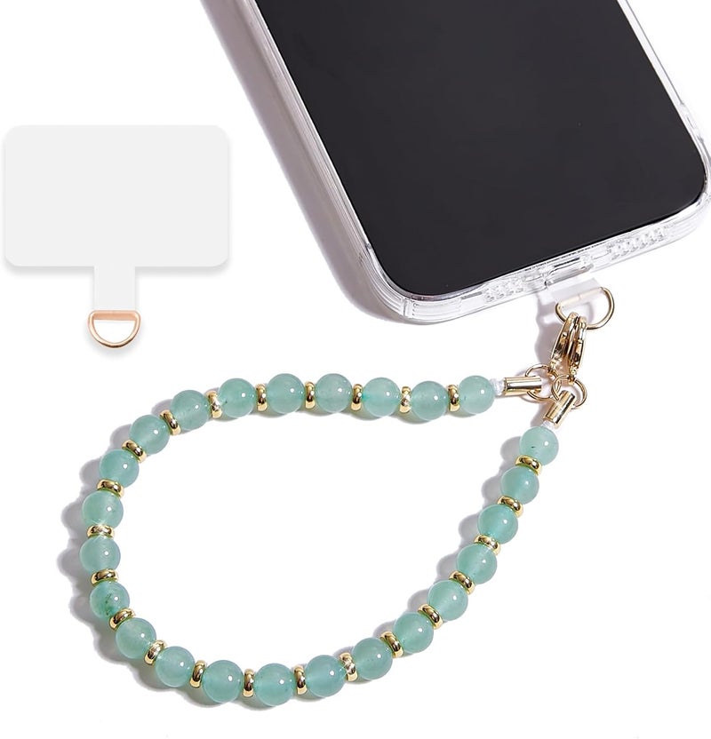 Lostars Store Marble Beaded Phone Wrist Strap,Detachable Phone Bracelet Strap with Tether Tab,Hands-Free Wristlet Strap (Green Aventurine) - Image 1